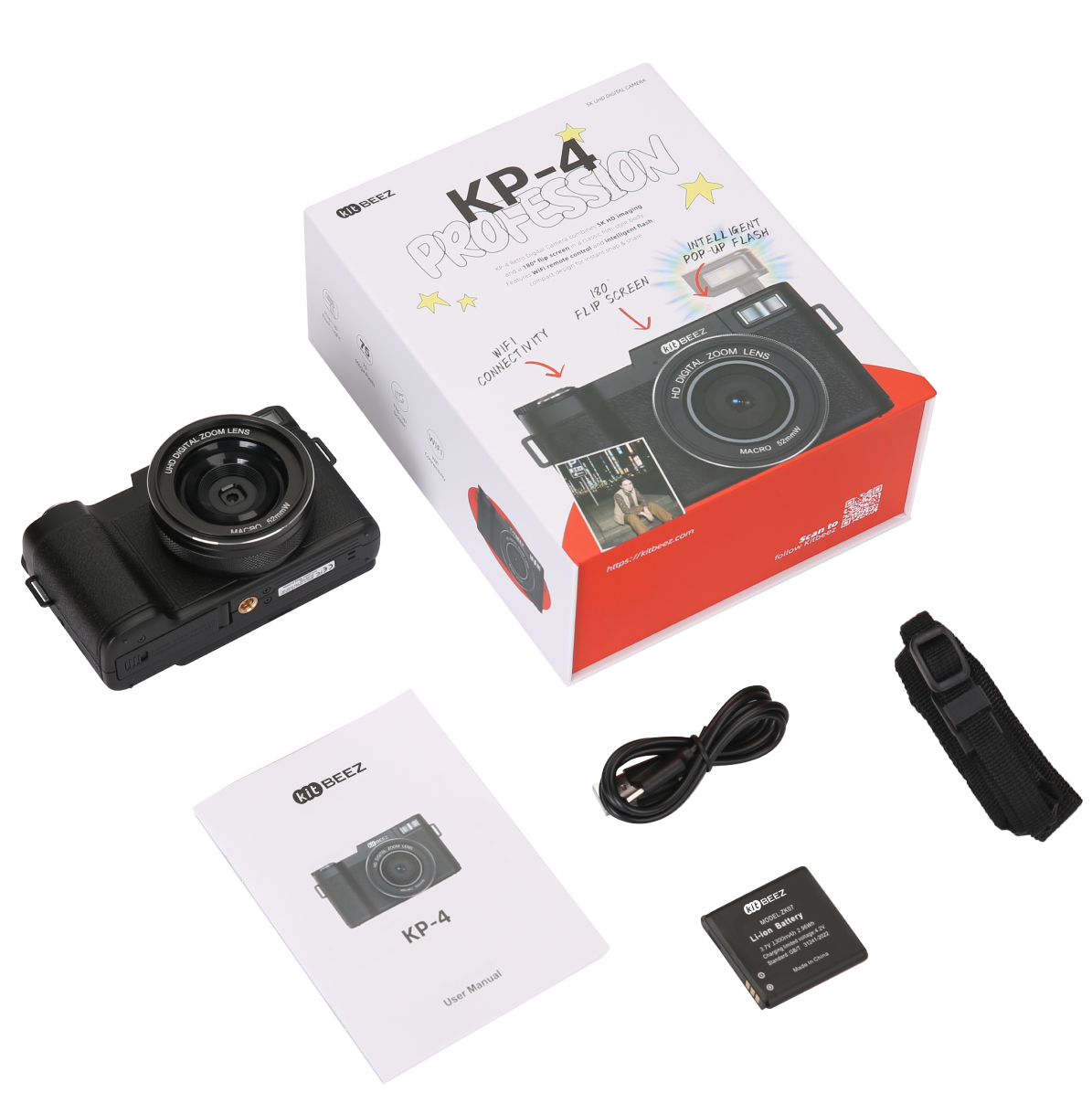 KiTBEEZ KP-4 75MP 180°Flip Screen Selfie 5K Camera