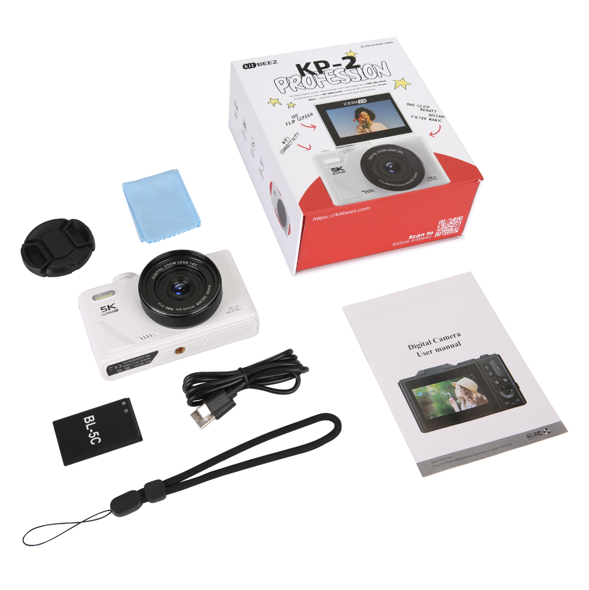 KiTBEEZ KP-2 180°Flip Screen Selfie 5K Camera