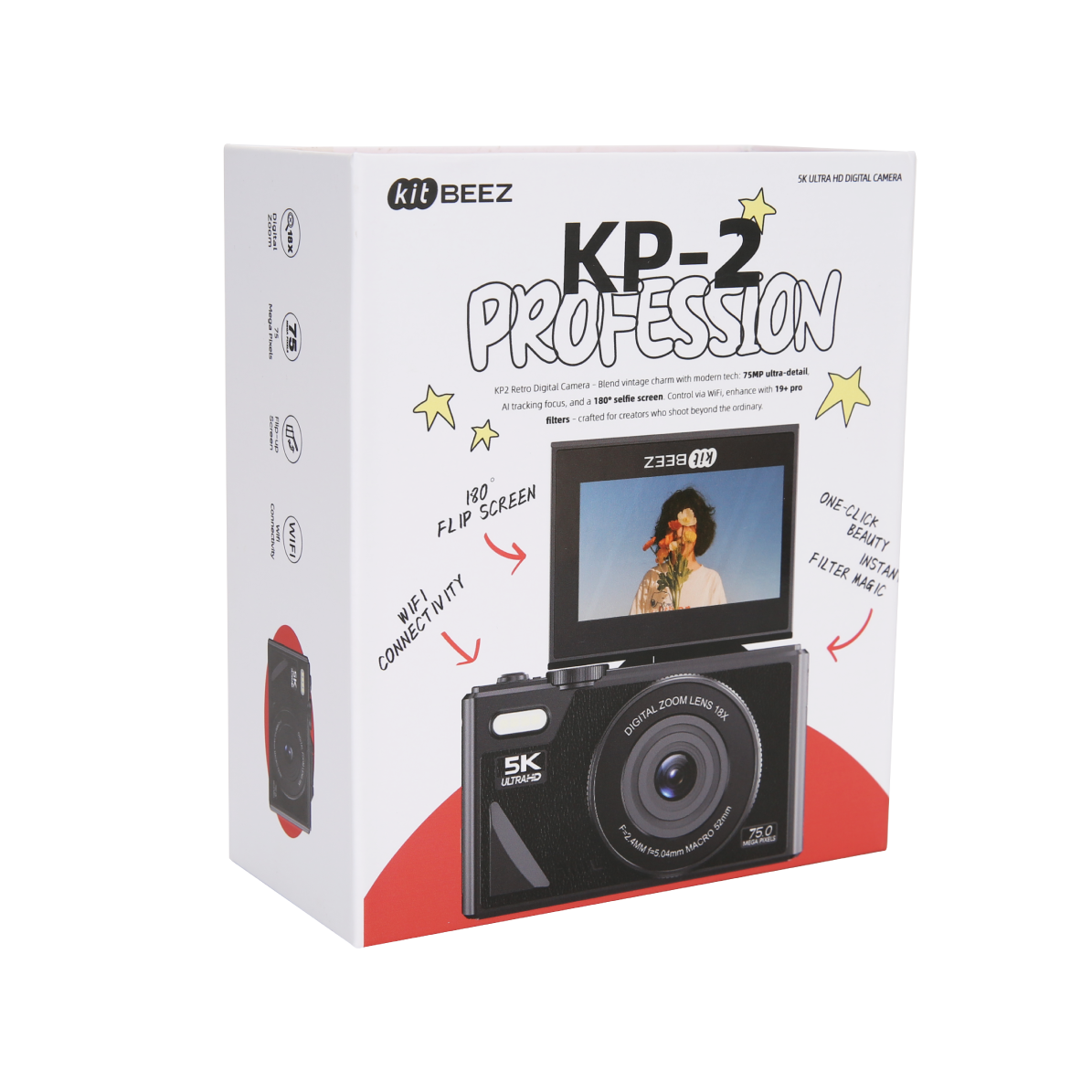 KiTBEEZ KP-2 180°Flip Screen Selfie 5K Camera