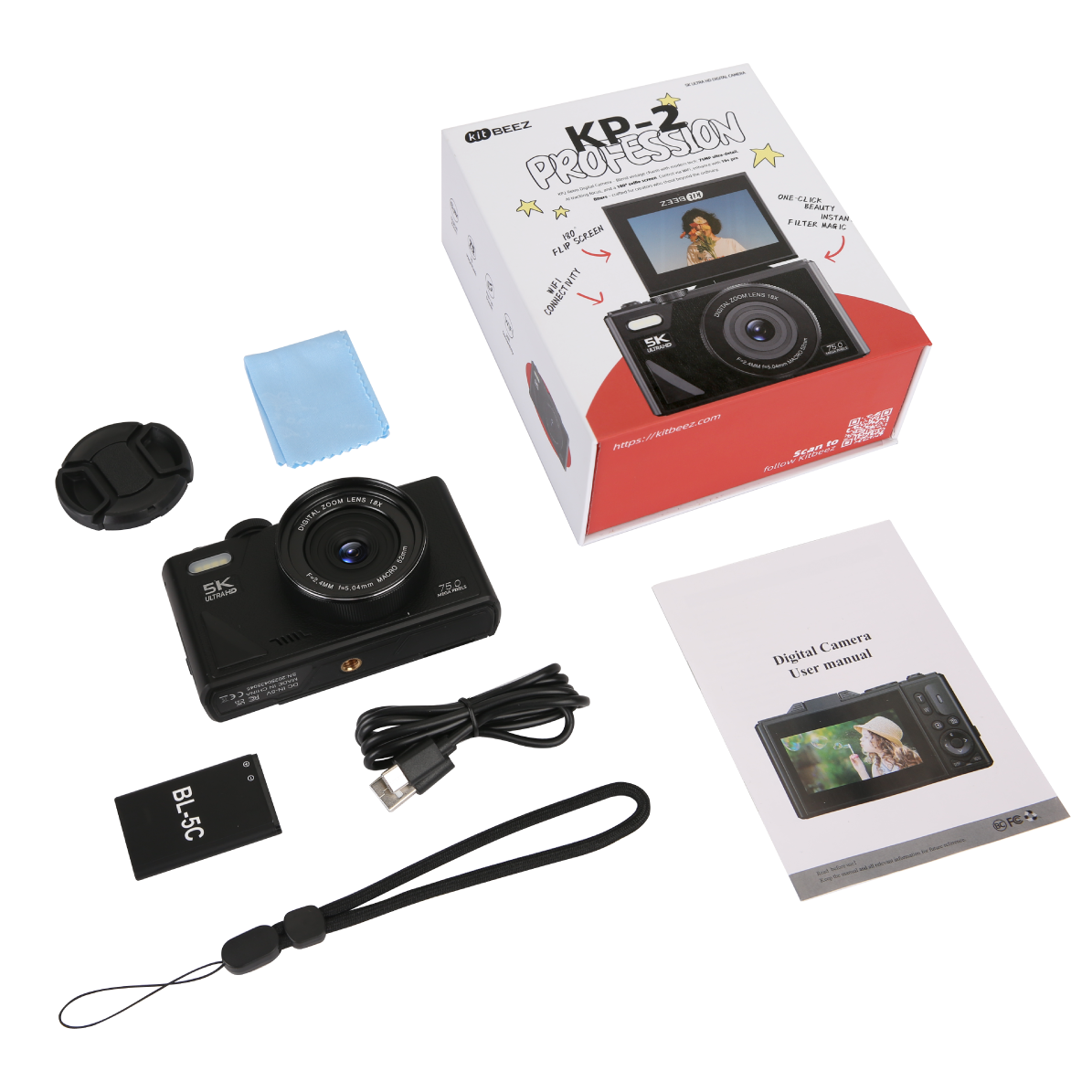 KiTBEEZ KP-2 180°Flip Screen Selfie 5K Camera