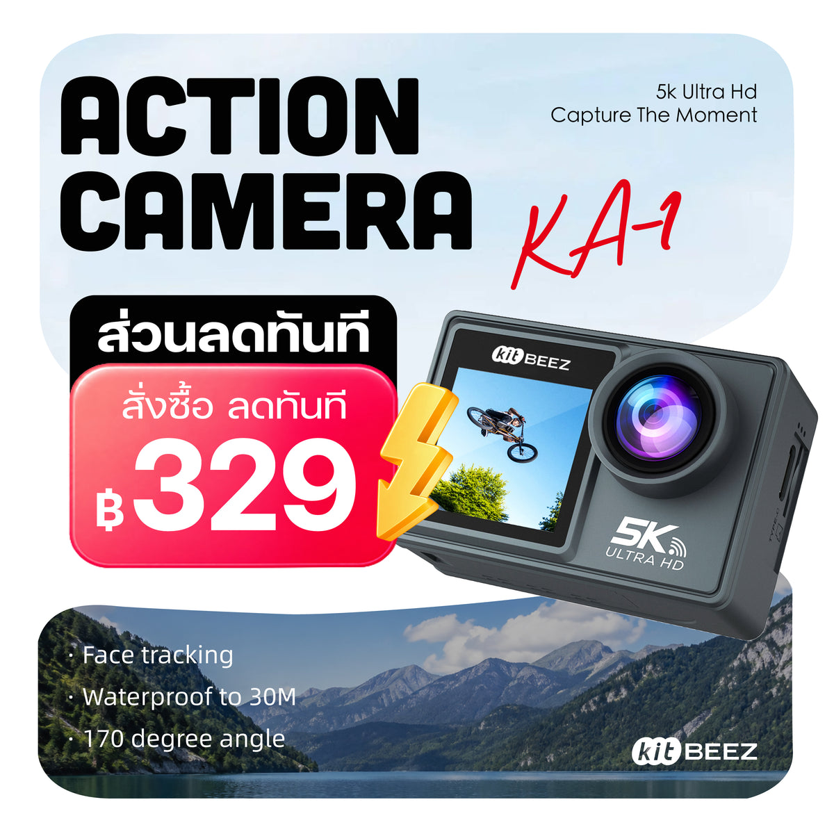 KiTBEEZ KA-1 5K 30FPS Dual Screen Waterproof Action Camera
