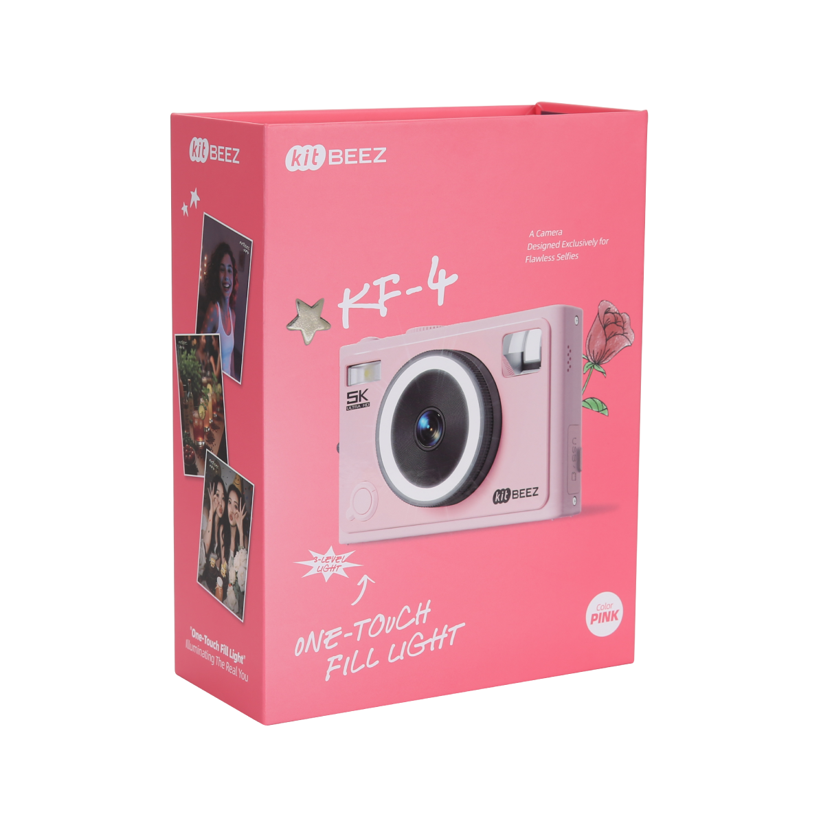 KiTBEEZ KF-4 Jellypink Digital Camera 75MP 18X 5K