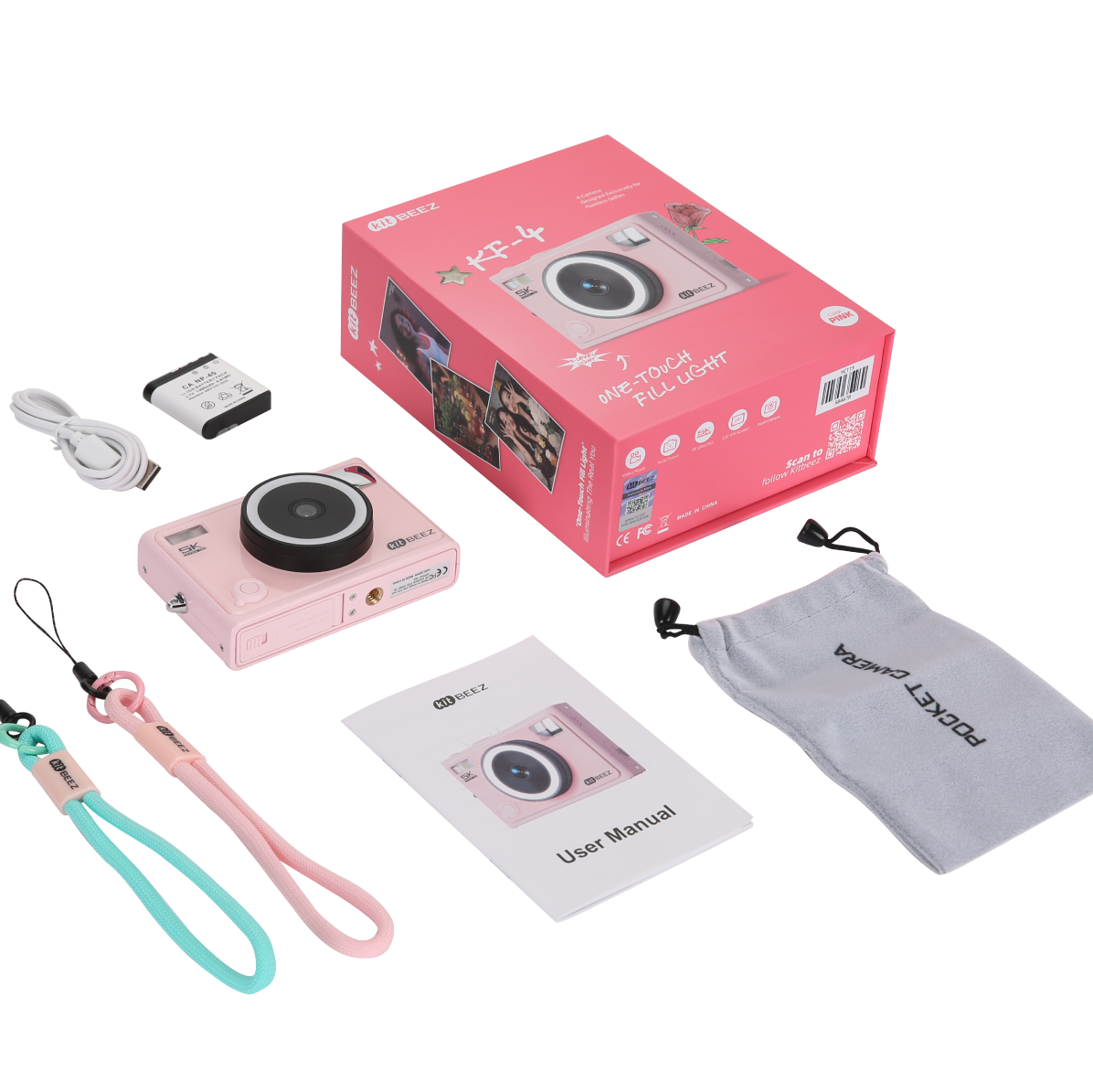 KiTBEEZ KF-4 Jellypink Digital Camera 75MP 18X 5K